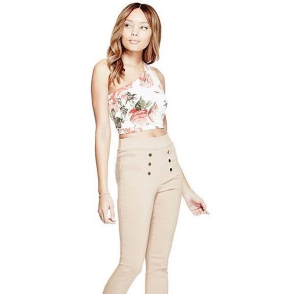 G by Guess Floral One-Shoulder Crop Top - Red and White - Picture 4 of 6